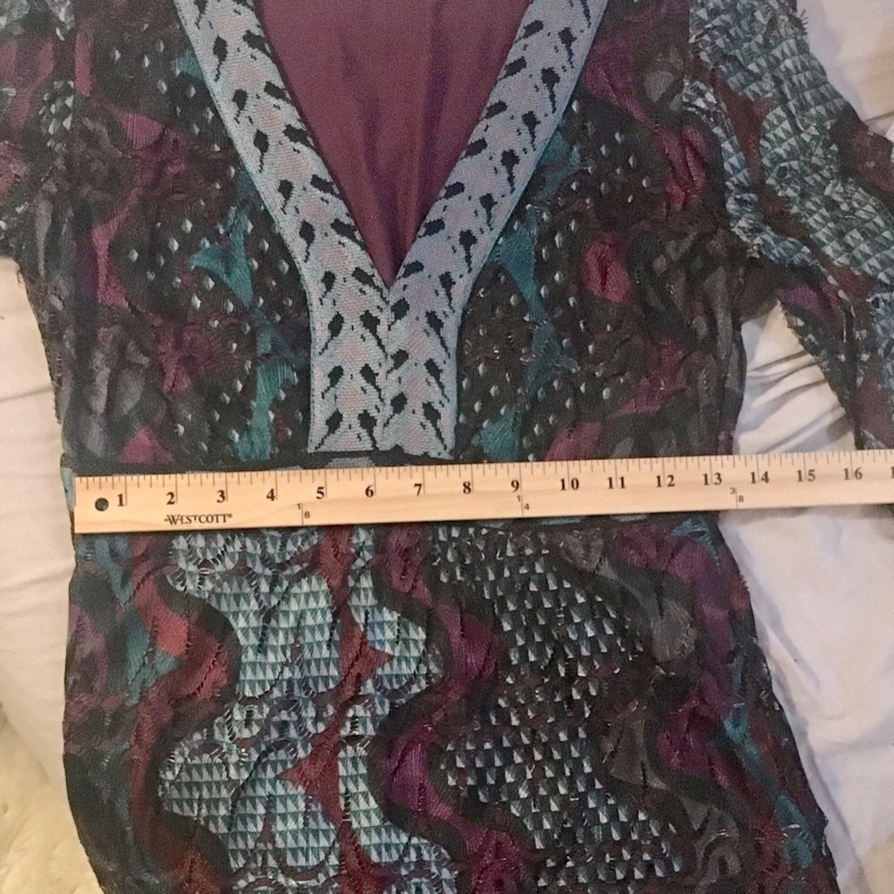 HALE BOB long-sleeve V-neck blue purple midi dress Lace Geometric Stretch Jewel - Picture 7 of 11